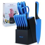 hecef 13 Pieces Kitchen Knife Set with Built-in Sharpening Wooden Block, High Carbon Stainless Steel Knife Block Set with Steak Knives, Kitchen Scissors, Blue