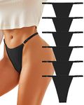 FINETOO Adjustable G String Thongs for Women Cotton Underwear Low Rise T-Back Sexy Tangas Lace Trim Breathable 6 Pack S-XL Black