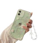 Ownest Compatible with iPhone 12 Case 3D Butterfly Floral Clear Design Aesthetic Women Teen Girls Glitter Pretty Crystal Sparkly Cute Girly Phone Protective Cover for iPhone 12 +Pearl Chain