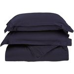 500 Thread Count 100% Cotton, Single Ply, 3-Piece Full/Queen Duvet Cover Set, Solid, Navy Blue