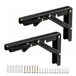 Folding Shelf Brackets 14Inch, 2pcs Heavy Duty Shelves Bracket Wall Foldable Shelf Bracket, Triangle Shelving Brackets with Screws for Work Bench Table, Space-Saving, Load Capacity: 70kg / 154lb