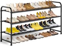 MISSLO 3-Tier Long Shoe Rack for Closet Shoe Organizer for Closet Floor Entryway Storage Stackable Wide Shoe Shelf Stores 24 Pairs of Men Sneakers, Black