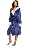 UMIPUBO Women Dressing Gown Fleece Oversized Hooded Soft Bath Robe Fluffy Hooded Bathrobe Winter Blanket With Pocket Long Robe Housecoat Loungewear (Navy)