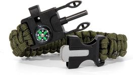 Paracord Survival Bracelet Emergency 5-in-1 Camping Gear Kits,with Detachable Parachute Rope,Fire Starter,Embedded Compass,Whistle&Emergency Multitools (Green)