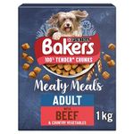 BAKERS Meaty Meals Beef Dry Dog Food 1kg, (Pack of 4)