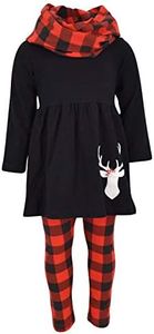 Unique Baby Girls 3 Piece Christmas Plaid Reindeer Outfit (10, Red)