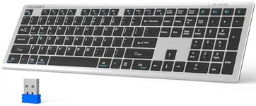 TECKNET Bluetooth Wireless Keyboard Rechargeable,2.4GHz USB Keyboard for 4 Multi Devices,Ultra Slim Full Size Keyboard with 12 Multimedia Keys,Quiet Typing,15 M Range for PC/Laptop/Smart TV/Phone
