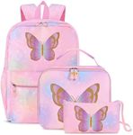 Cokouchyi 3 Pcs Kids Backpack Set with Lunch Box & Pencil Case, Lightweight Preschool Backpack for Girls Age 4-8, Kids Book bag Elementary, Butterfly