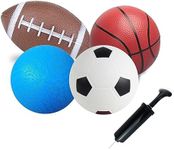 SPDTECH Kickball Soccer Basketball Football Small Sports Bouncy Balls with Hand Pump for Kids and Toddlers - (Pack of 4) 6-Inch Diameter Rubber Sport Ball Set for Fun Outdoors and Backyard Play