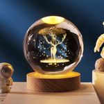 SHOPOGENIX Deer 3D Crystal Ball Night Light,2.4inch 6CM Glass Ball Night LED Lamp with Woodern Base,Decorations Gifts for Men,Women,Kids,Boys,Teens (Deer).