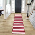 Nautica – Runner Rug | Indoor Runners for Hallways and Entry Rugs| Non-Slip and Non-Skid Entry and Kitchen Door Mat| Machine Washable Entryway Carpet Rugs |26” x 96” |Stripe Red