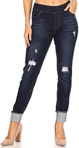 Jvini Women's Pull-On Ripped Destroyed Stretch Skinny Denim Jeggings Regular-Plus Size (XX-Large, Dark-Cuff)