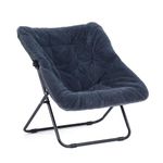 Furlide Saucer Chair, Comfy Doorm Chairs, Oversized Folding Faux Fur Chair, Foldable Metal Frame Chair, for Bedroom, Living Room, Balcony, Study, Playroom (Navy Blue)