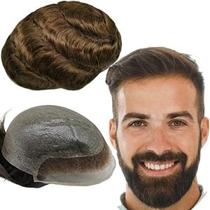 Toupee for Men Yanahair Men Hair Pieces Mens Toupee Wavy Human Hair Replacement System 100% European Real Human Hair Men Lace Hair System Fine French Lace Front with PU Base (#4 Light Brown,8 * 10")