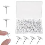 COMNICO Clear Push Pins 100 Count Plastic Head Flat Back Gear Thumb Tacks, Steel Point Marking Pushpins for Cork Board Bulletin Boards Hanging Posters Photos Postcards Maps