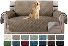 H.VERSAILTEX Reversible Loveseat Cover Water Resistant Furniture Protector for Dog Non Slip Couch Cover with Elastic Strap Washable Loveseat Slipcover Seat Width to 46"(Loveseat, Taupe Brown/Beige)