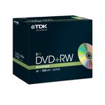 TDK T18444 4.7GB 4x Speed 120min DVD+RW Disc in Jewel Case (Pack of 5)