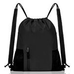 Invalidism Drawstring Bags, Drawstring Gym Bag Drawstring Fitness Bag, Unisex Drawstring Backpack with Two Side Pockets, Drawstring Backpack Waterproof Sports Bag for Sports Gym Swimming Travel(Black)