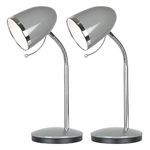 Britalia 2 Pack - Dark Grey & Chrome Vintage Retro Table Desk Lamp | Metal Dome Adjustable Head | 1 x E27 ES Bulb Required (Not Included) | Study - Office - Task Light | Inline Switch Operated