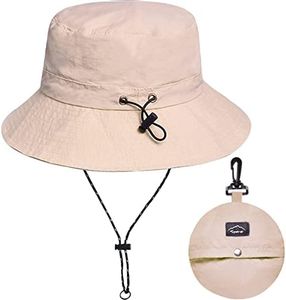 Beige Waterproof Bucket Hat for Women and Men - UV Protection Beach Sun Hat Fishing Safari Boonie Hat Rain Hat Adjustable Packable