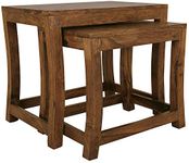 Jangid Handicraft Solid Sheesham Wood Nesting Table for Living Room | Wooden Nesting Tables Set of 2 Stools for Decor | Side Table Set & Stool Furniture for Office & Garden | Rosewood, Natural Finish