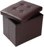 ALASDO Ottoman Storage Ottoman Footrest Folding Ottoman with Srorage Small Ottoman Foot Rest for Living Room Study Bedroom Leather Brown L17W13H13inches