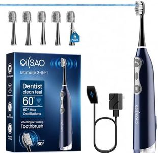 Electric Toothbrush with Water Flosser for Adults, 3-in-1 Sonic Brush & Floss Combo, Cordless Oral Irrigator with 5 Brush Heads, 3 Modes, 30-Day Battery, Travel Toothbrush for Braces, Sensitive Gums