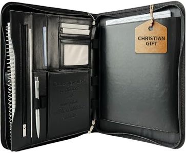 DEHITE Leather Portfolio for Men and Women - Christian Religious Gifts - Padfolio with Laptop Pocket - Letter Size Organizer for Bible Notebook Notepad - Black Full Grain Zipper Binder