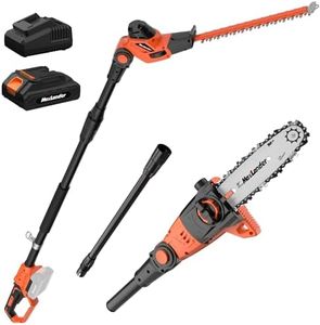 8-Inch Cordless Pole Saws for Tree Trimming and 18-Inch Pole Hedge Trimmer 2-in-1, Pole Saw/Pole Hedge Trimmer with 20V 2.0 Battery & Charger, 15-Feet MAX Reach, 16ft/s Speed