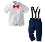 CosmicKolors Stylish Gentleman White Half Sleeves Shirt and Suspender Style Pant Set with Bow Tie | Formal Clothing for Baby Boys (Style 2, 2-3 Years)