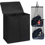 DOKEHOM 150L Double Laundry Basket with Lid and Removable Laundry Bags, Large Collapsible Laundry Hamper with 2 Sections for Bedroom, Bathroom, Laundry Room, Colloge (Black)