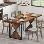 DWVO Farmhouse Dining Table for 6-8 People, 70.8-Inch Rectangular Wood Dining Table, Rustic Kitchen Dinner Table with Heavy Duty Metal Legs for Dining Room, Rustic Brown