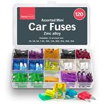 120pk Mini Car Fuses Assorted Sizes, Fuse Extractor & Storage Box | 2A 3A 5A 7.5A 10A 15A 20A 25A 30A 35A | Replacement Car Fuses Mini Blade Fuses Mixed Car Mini Car Fuses Mini Fuses for Cars