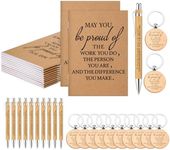 Kosiz 10 Sets Employee Appreciation Gift Bulk Inspirational Notebooks Pocket Notepad Retractable Bamboo Pens Motivational Keychain Thank You Gift for Coworker Staff Volunteer Thanksgiving Christmas