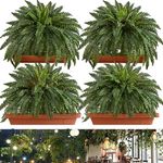 Faux Fern 4Pcs Hanging Artificial Boston Fern 30 Branches Artificial Ferns for Outdoors 25.6 Inch Faux Ferns for Outdoor Planter Large for Decorating Office, Patio, Living Room set of 4