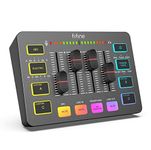 FIFINE Gaming Audio Mixer for Streaming, RGB PC Audio Interface, DJ Mixer with XLR Microphone Interface Volume Fader Individual Channel Design, Customized Soundboard for Podcast, Recording, Vocal-SC3