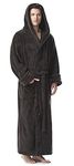 Arus Men's Fleece Robe, Long Hooded Turkish Bathrobe, Charcoal, XXL