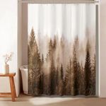 ORTIGIA Brown Misty Forest Shower Curtain for Bathroom, Nature Woodland Shower Curtain Set with Hooks, Decorative Pine Tree Fog Magic Bath Curtain for Home, 72x72