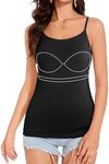 ANYFITTING Women's Built in Bra Tank Tops Singlet Bra Cami Camisoles Black Top Undershirt Nightwear Basic Fitted Clothings Lounge Wear