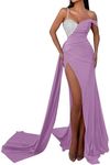 Spaghetti Strap Mermaid Prom Dresses Sweetheart Sequin Party Dress Corset Long Satin Formal Evening Dress with Train Lilac