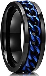 King Will 8mm Black Blue Spinner Ring Stainless Steel Fidget Ring Anxiety Ring For Men, S 1/2(60.8mm), Stainless Steel, No Gemstone