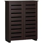 HOMCOM Slim Shoe Cabinet 2 Slatted Doors, 5-Tier Shelving Cupboard for 15 Pairs of Shoes, Narrow Entryway Storage Unit, Dark Brown