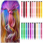 20 PCS Coloured Hair Extensions, Rainbow Colored Hair Extensions for Girls, 55cm/ 22inch Clip In Hair Extension Straight Extensions for Party, Festival Hair Accessories Hair Pieces for Women(Colorful)