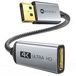 WARRKY 4K DisplayPort to HDMI Adapter, Display Port to HDMI Port, [1440P@60Hz, 1080P@120Hz] No-Latch Uni-Direction DP Computer to HDMI Monitor Converter, Compatible with Lenovo, Dell, HP, Asus, etc