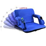 Stadium Seats for Bleachers with Back Support and Thick Padded Cushion, Large Portable Reclining Folding Chair with Optional Arms, 4 Pockets and Shoulder Straps, Blue