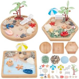 WEBEEDY 3 Sets Miniature Beach Zen Garden Kit Sand Craft Kit Ocean Beach Sandbox Decorations Meditation Mini Zen Garden Accessories for Home Office Desktop Decor Unique Gift