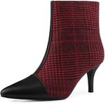 Allegra K Women's Plaid Pointed Toe Houndstooth Stiletto Heels Red Black Ankle Boots - 8.5 M US