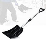 TANGZON Aluminum Snow Shovel, Lightweight Square Ice Scraper Snowboard Shovel with Adjustable & Anti-Slip Handle, Snow Sand Mud Removal Tool for Car, Camping and Garden (Silver+ Black)