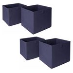 OHS Set of 4 Fabric Storage Boxes Home Organiser Toys Clothing Bathroom Pop Up Collapsible Foldable Cube Box, Navy Blue