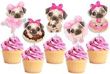 PC Pug Dog Cupcake Topper, Set of 10, Brown, Baby Shower Decorations